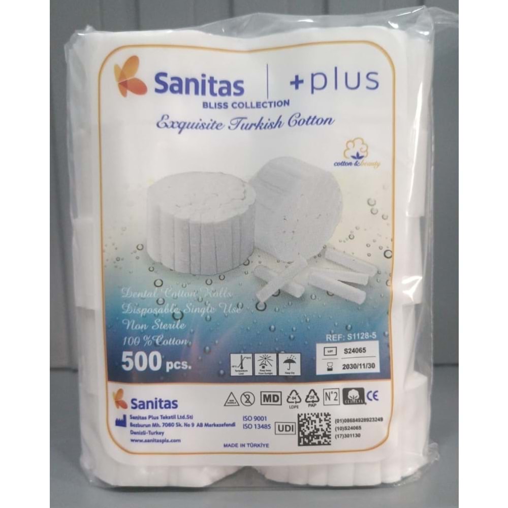 RULO PAMUK 500 LÜK Sanitas Plus - S1128-5 - Dental Rulo Pamuk UDI:8684928923249 LOT:S2511112 REF: S1128­5 ÜRT:11/11/2025 SKT:11/11/2030