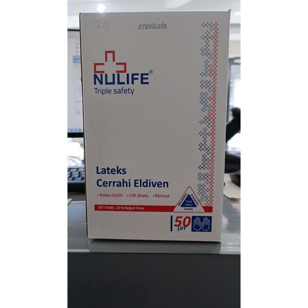 NULIFE - Powderfree - STERİL LATEKS CERRAHİ ELDİVEN, PUDRASIZ BEDEN:7.5