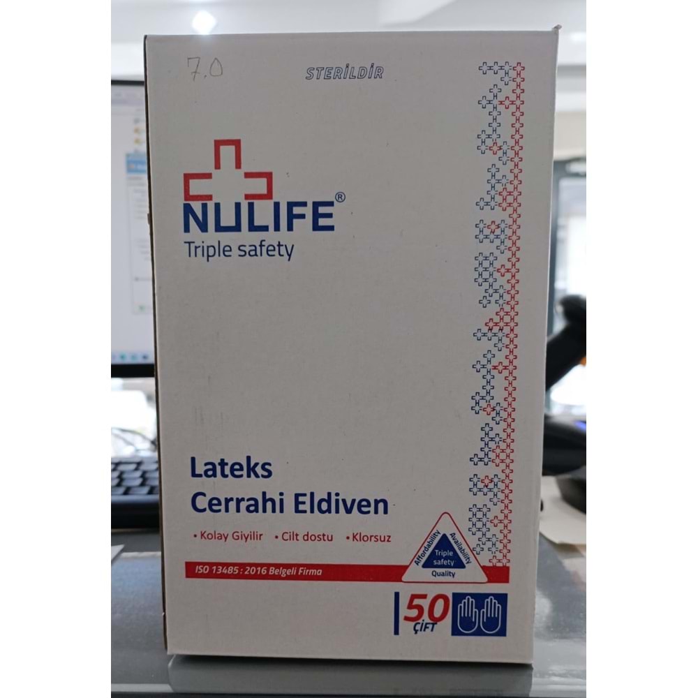 NULIFE - Powderfree - STERİL LATEKS CERRAHİ ELDİVEN, PUDRASIZ BEDEN:7
