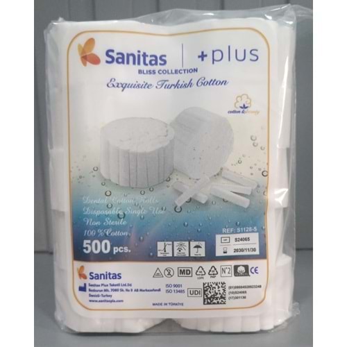 RULO PAMUK 500 LÜK Sanitas Plus - S1128-5 - Dental Rulo Pamuk UDI:8684928923249 LOT:S2511112 REF: S1128­5 ÜRT:11/11/2025 SKT:11/11/2030